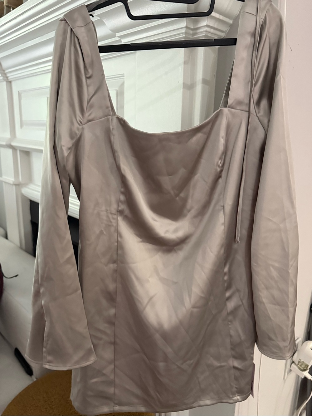 Target Satin Long Sleeve Mini Dress in Taupe Gray